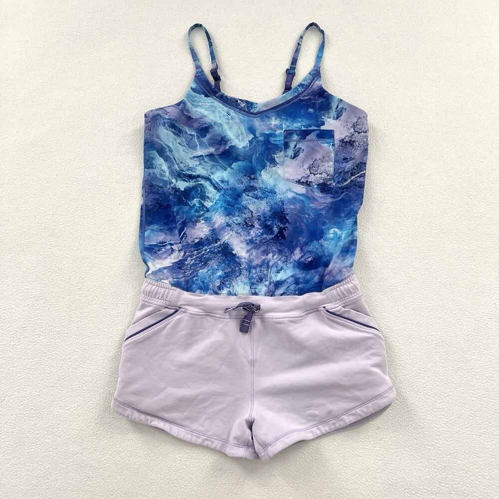 Ivivva Lululemon Purple Blue Galaxy Print Camp Hardly Wait Tank Romper Girl 12